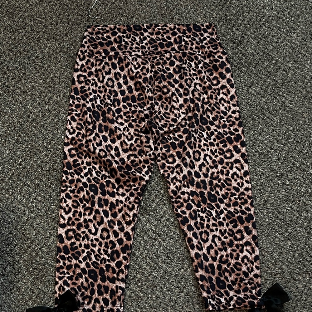 Leopard Print Capris with Black Bow Accents